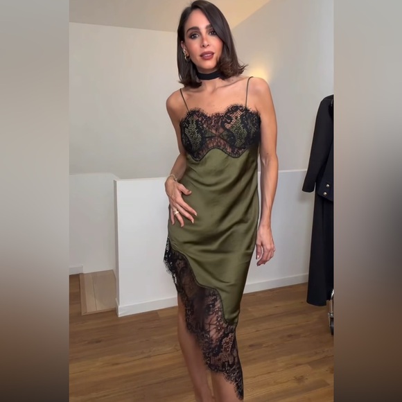 Zara Dresses & Skirts - Zara Asymmetrical Satin Effect Lace Dress ZW Collection GREEN XL